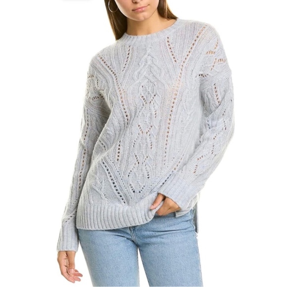 Vince Blue Textured Cable Knit Tunic Sweater